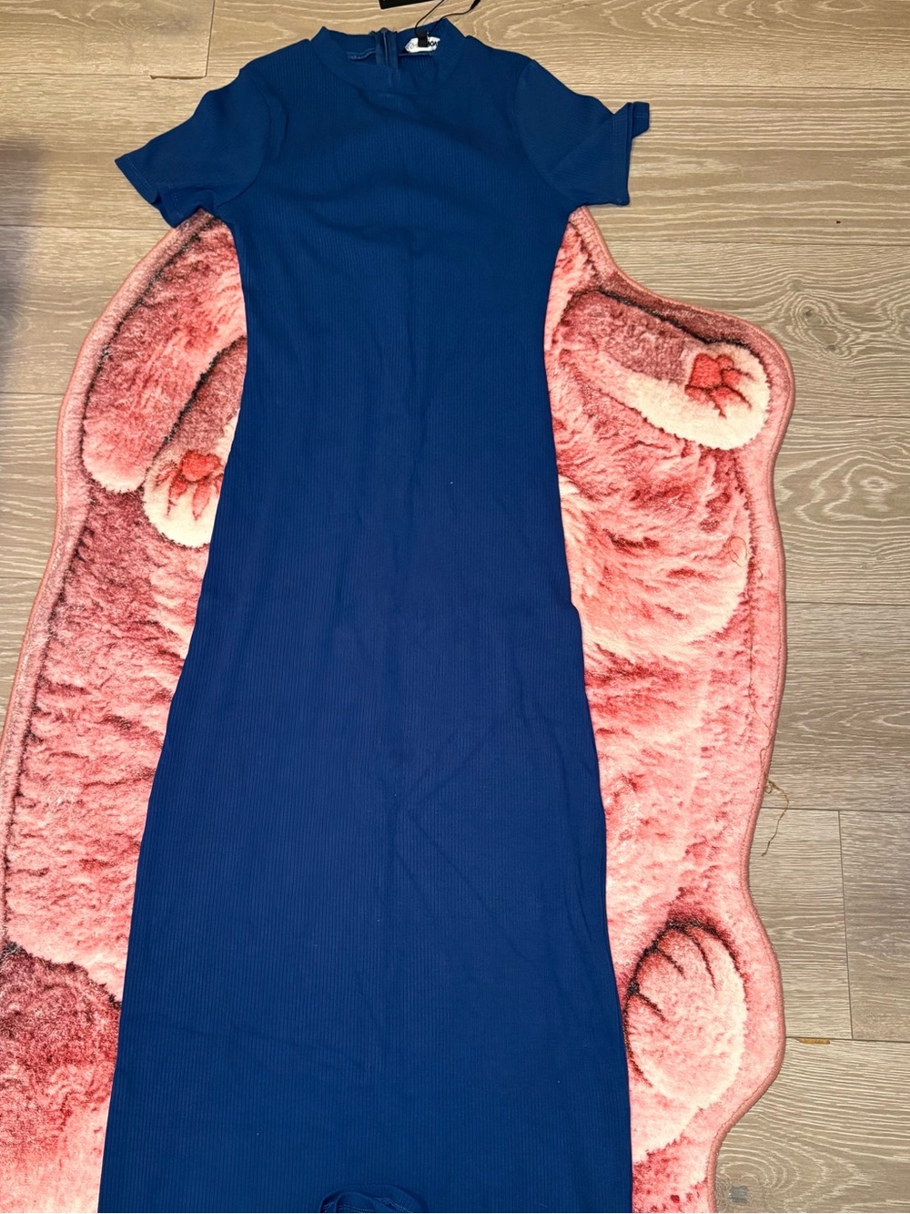 Fashion Nova Navy Blue Short-Sleeve Ribbed Maxi Dress